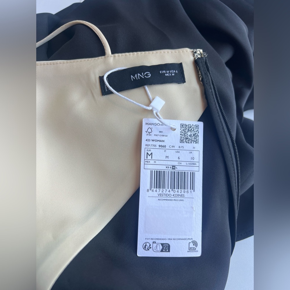 Mango Two-Tone Lingerie Maxi Dress Black Cream Colorblock NWT Size‎ M - Picture 12 of 13